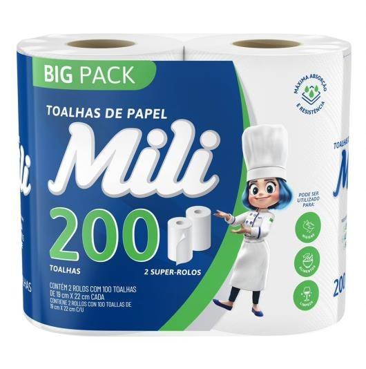 imagem de Toalha de Papel Mili Big Pack 200 Folhas c/ 2 Rolos
