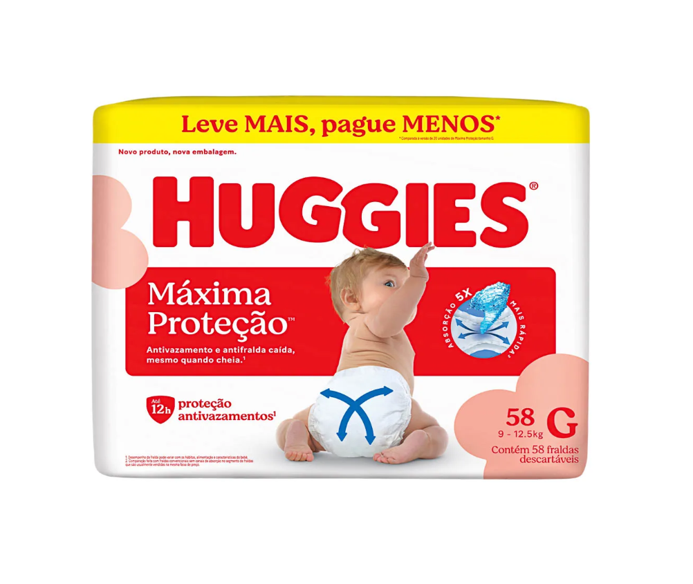 imagem de Fralda Descartável Huggies Máxima Proteção G c/58