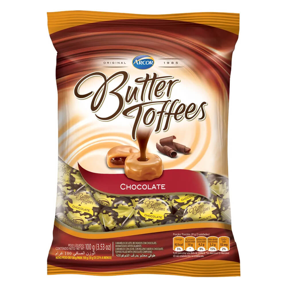 Bala Arcor Butter Toffees Chocolate 100g | Supermercado Soares | Loji