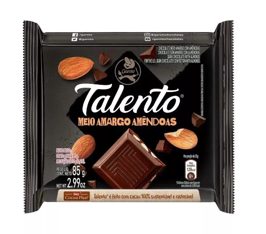 imagem de Chocolate Garoto Amêndoa Meio Amargo 85g