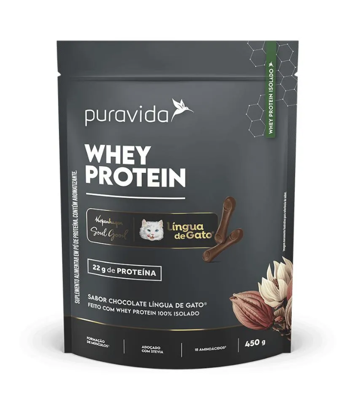 imagem de Suplemento Puravida Whey Protein Chocolate Língua de Gato 450g