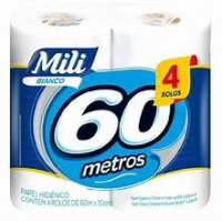 imagem de Papel Higiênico Mili Bianco 60m Folha Simples Neutro c/4